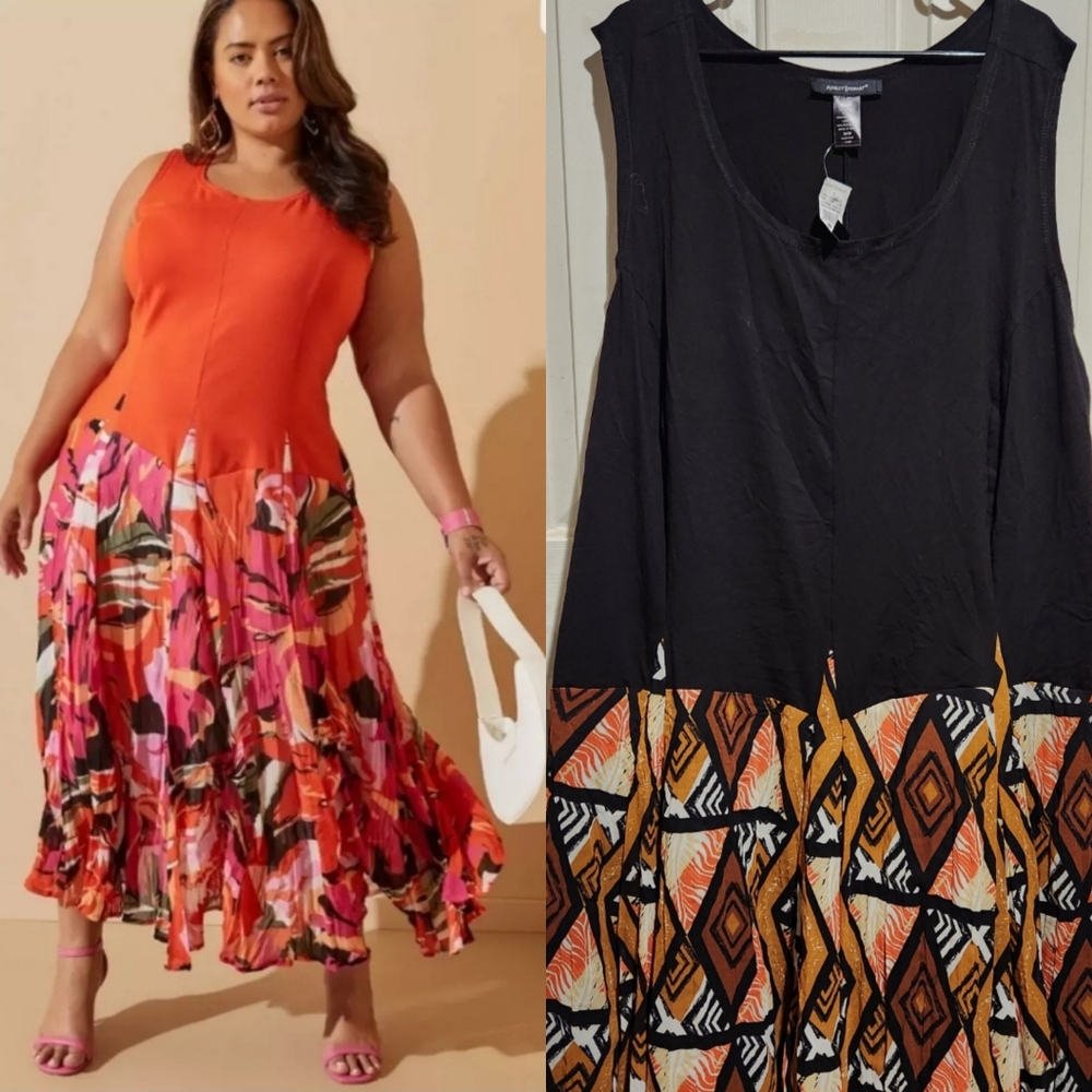 Ashley Stewart Sleeveless Black Aztec Tiered Maxi Dress Size 34/36